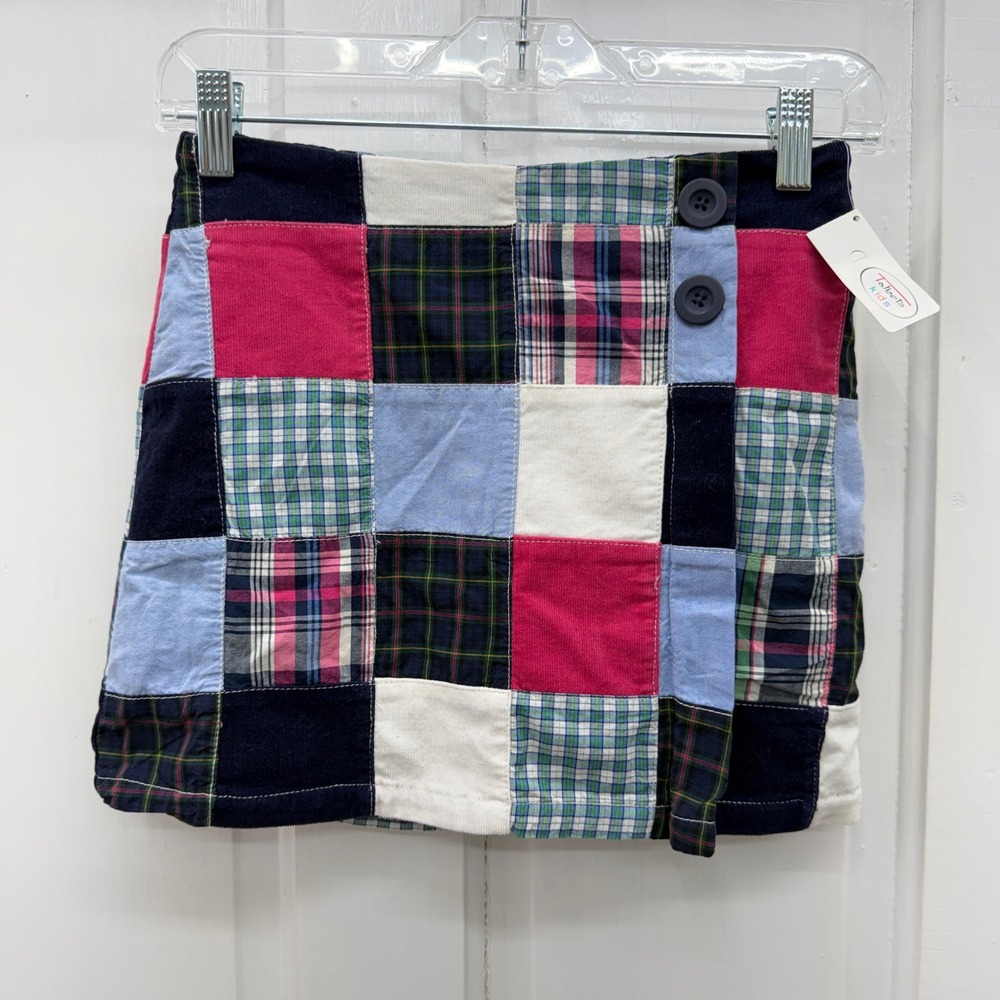 NWT Talbots kids patchwork plaid corduroy pink‎ navy skirt skort girls 8